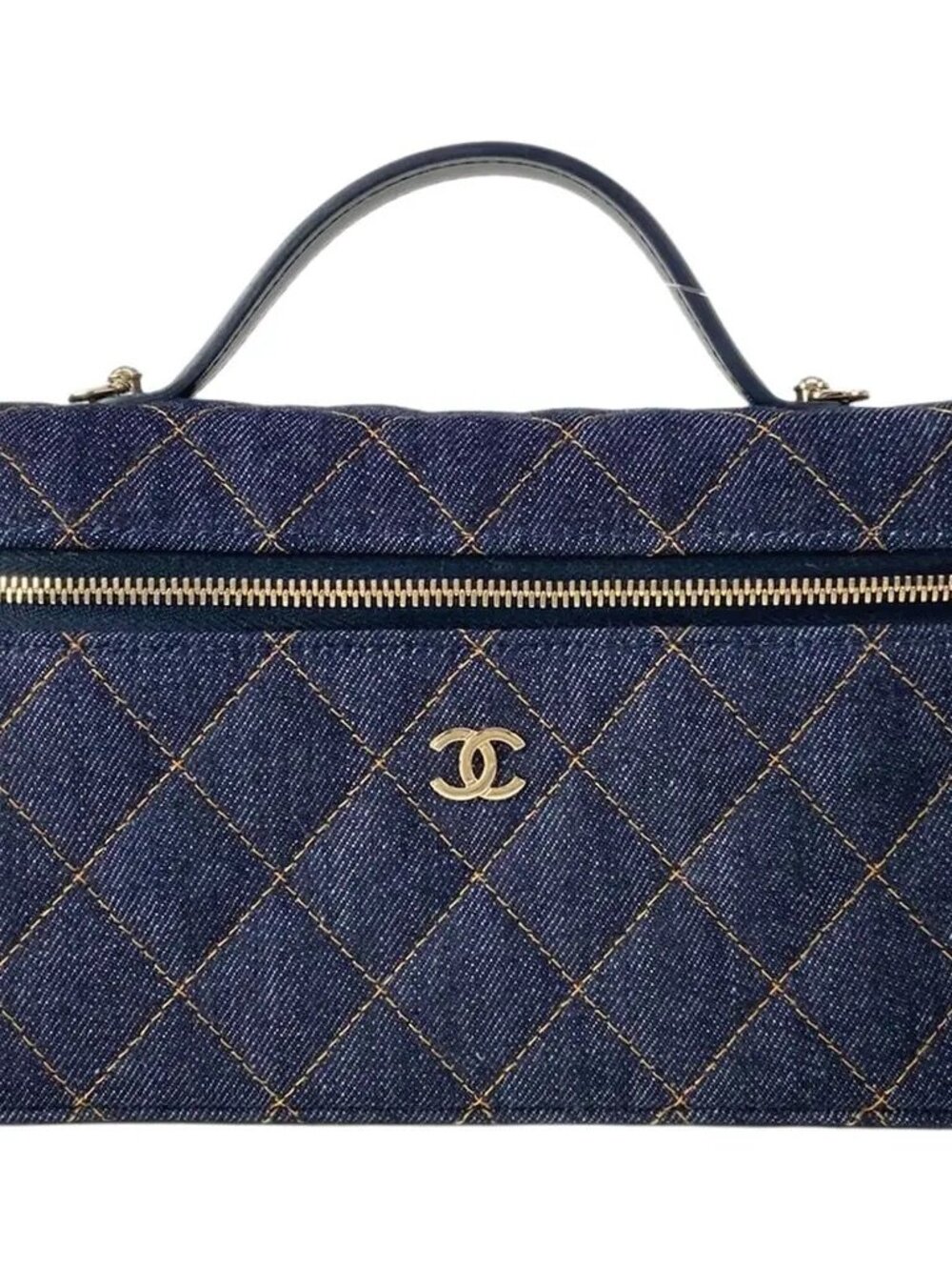 CHANEL 26P Denim Quilted Slim Vanity Shoulder or Crossbody Bag with Chain
